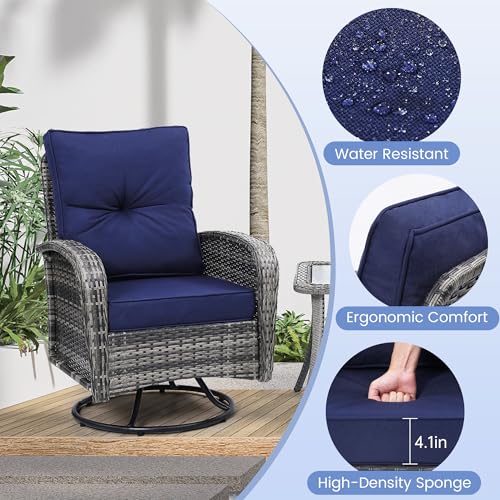 3 Piece Rattan Wicker Bistro Set, Outdoor Conversation Furniture Set with Glass Top Table, Space Saving for Balcony, Backyard, Natural
