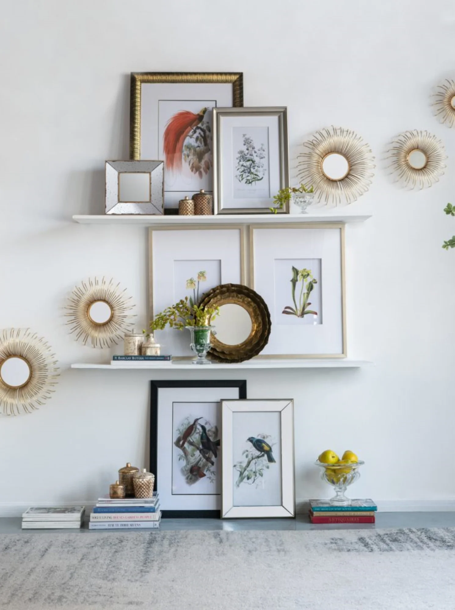 CC Home Furnishings Rectangular Birds Mirror Frame Wall Art - 15" x 24" - 2ct