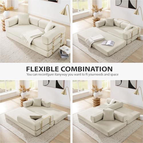4-in-1 Folding Convertible Sofa Bed, 78 Inch Boneless Couch with Fixed-Shape Frame, Corduroy Loveseat Sleeper with Pull Out Bed