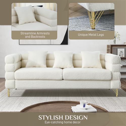 Cloud Couch for Living Room, 79" Modern Overstuffed Deep Seat Boucle Sherpa 3 Seater Sofa with 3 Pillows
