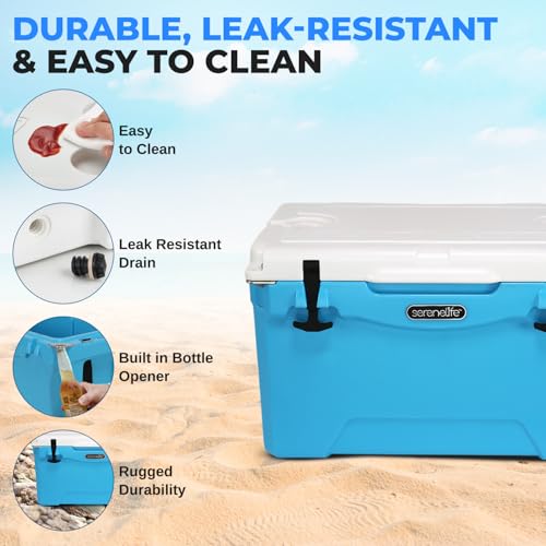 SereneLife Ultra-Tough 45 Quart Rotomolded Cooler Box with Wheels, Holds Upto 56 Cans, Keeps Ice Up to 5 Days
