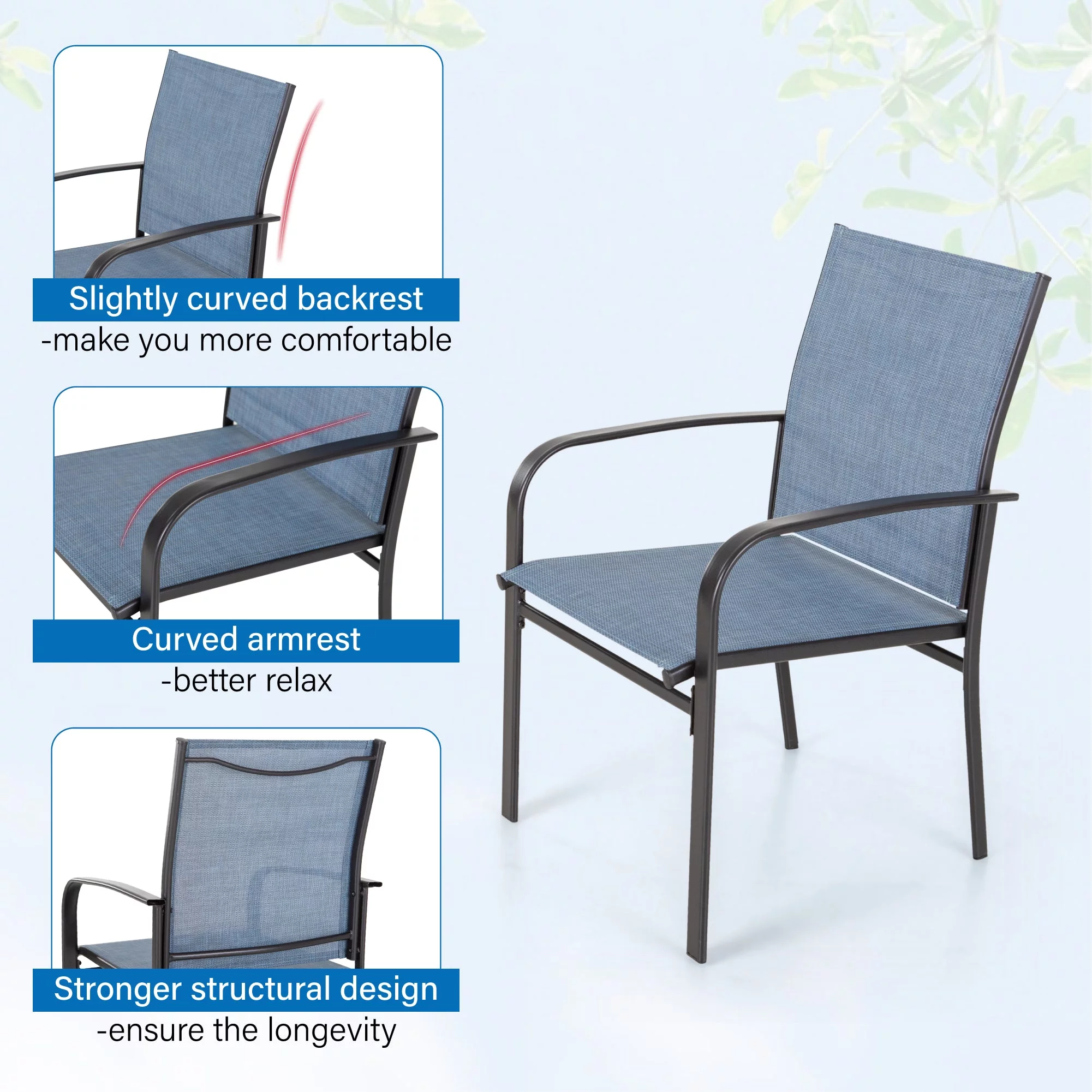Sophia & William 7 Piece Patio Metal Dining Set 67" Dining Table and 6 Blue Textilene Chairs