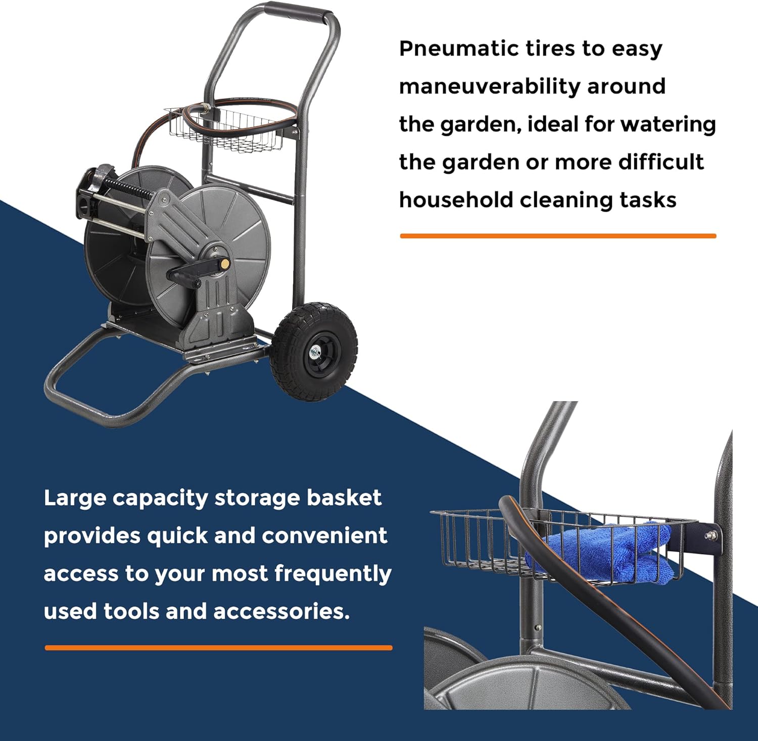 Giraffe Metal Hose Reel Cart, Retractable Garden Hose Reel with Crank, Heavy Duty Water Hose Cart with 2 Solid Wheels