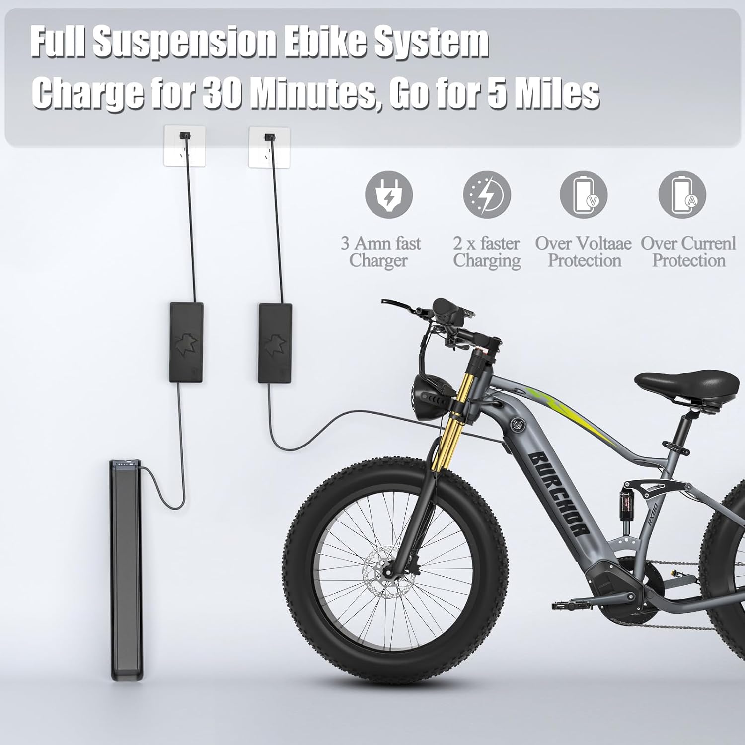 Electric Bike for Adult 48V 30AH/20AH Removable Battery 1000W Ebike 26"Fat Tire up to 30MPH&118 Miles Long Range Full Suspension Electric Bicycle