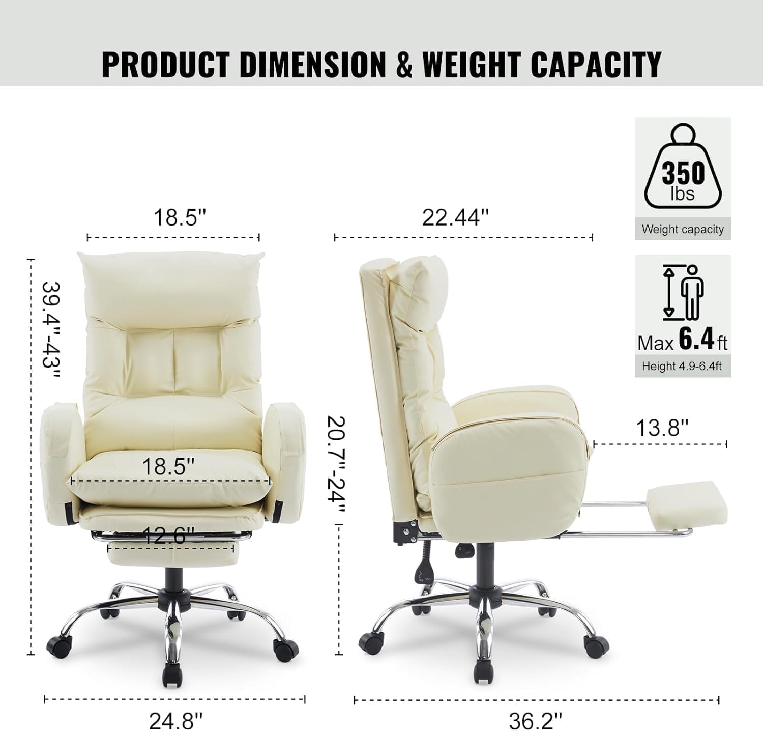Home Office Chair with Footrest, High-Back PU Leather Computer Desk Chair, Executive Rolling Swivel Chairs with Leg Rest and Double Thick Cushion