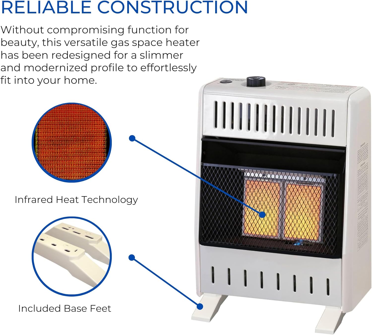ProCom MN100TPA-B Ventless Natural Gas Infrared Space Heater with Thermostat Control for Home and Office Use, 10000 BTU, Heats Up to 500 Sq. Ft.