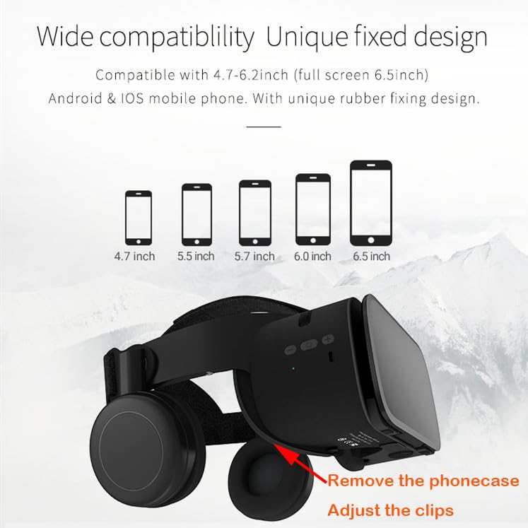 VR Headset for iPhone & Android Phones with Wireless Headphones