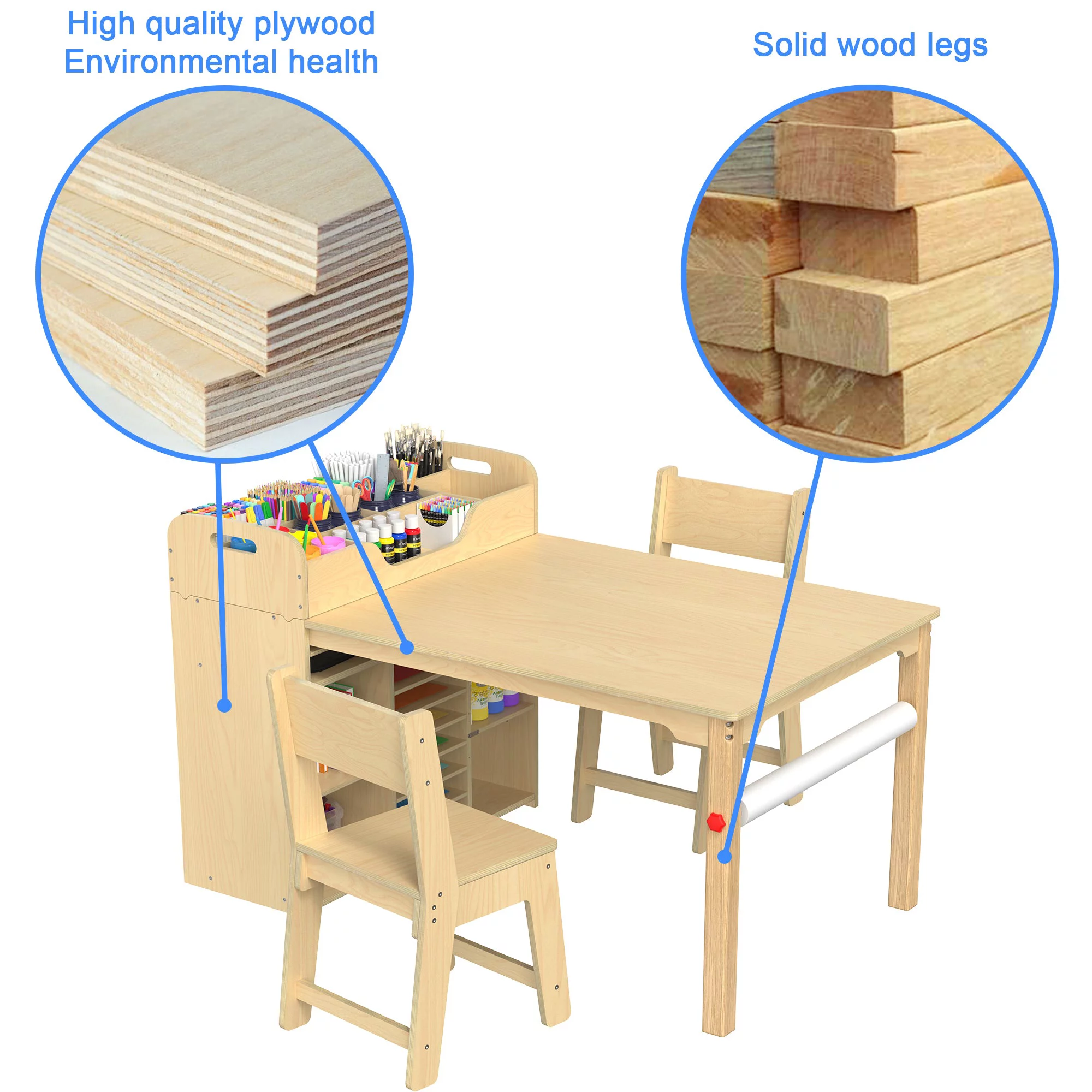 GDLF Kids Art Table and Chairs Set Craft Table with Large Storage Desk and Portable Art Supply Organizer for children ages 8-12, 47"L x 30"W