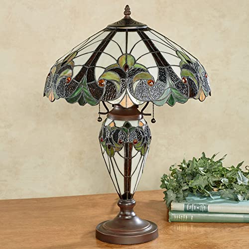 Touch of Class Clavillia Tiffany Style Stained Glass Table Lamp Hunter Green One Size - Lampshade with Nightlight