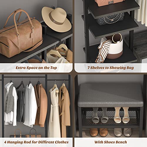 Aheaplus Clothing Rack Heavy Duty Closet Organizer for Hanging Clothes, Large Wall Mounted Garment Rack Clothes Rack with 6-Drawers for Wardrobe