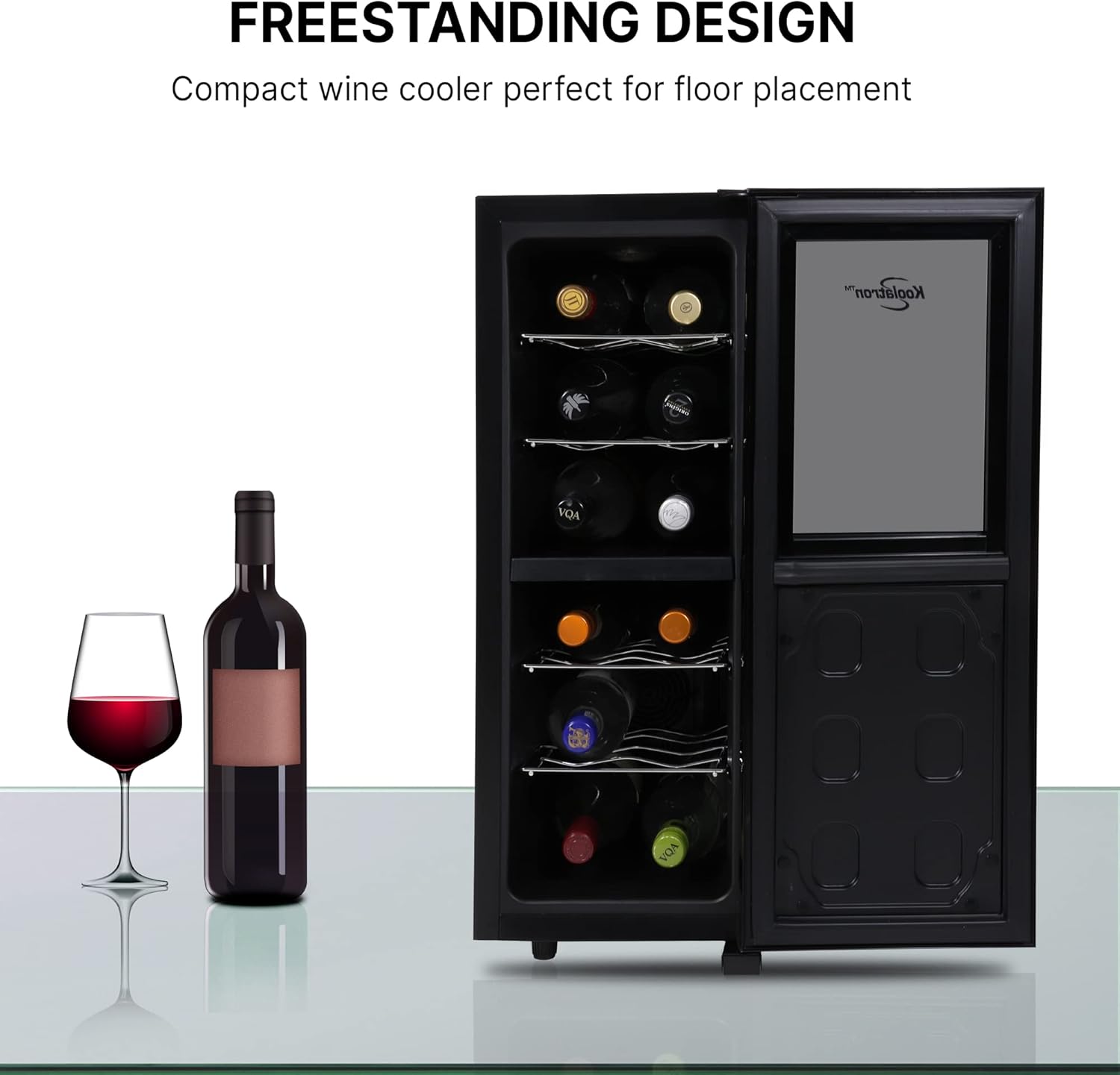 Koolatron Urban Series 12 Bottle Dual Zone Wine Cooler, Black, Thermoelectric Wine Fridge, Freestanding Wine Cellar, Red, White