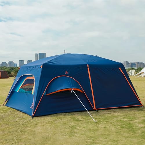 KTT Extra Large Tent 10-12-14 Person(Style-B),Family Cabin Tents,2 Rooms,3 Doors and 3 Windows with Mesh,Straight Wall,Waterproof,Double Layer