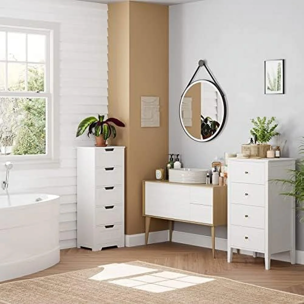 HOOMHIBIU 4 Drawer Dresser  Antique Wide Chest of Drawers with Solid Frame  Tall  Chest Cabinet for Living Room  Bathroom  Entryway  Dark Brown