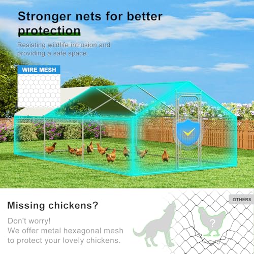 Large Metal Chicken Coop Walk-in Poultry Cage with Waterproof and UV-Resistant Cover, Outdoor Chicken Run Poultry Hen House for Backyard Farm Use