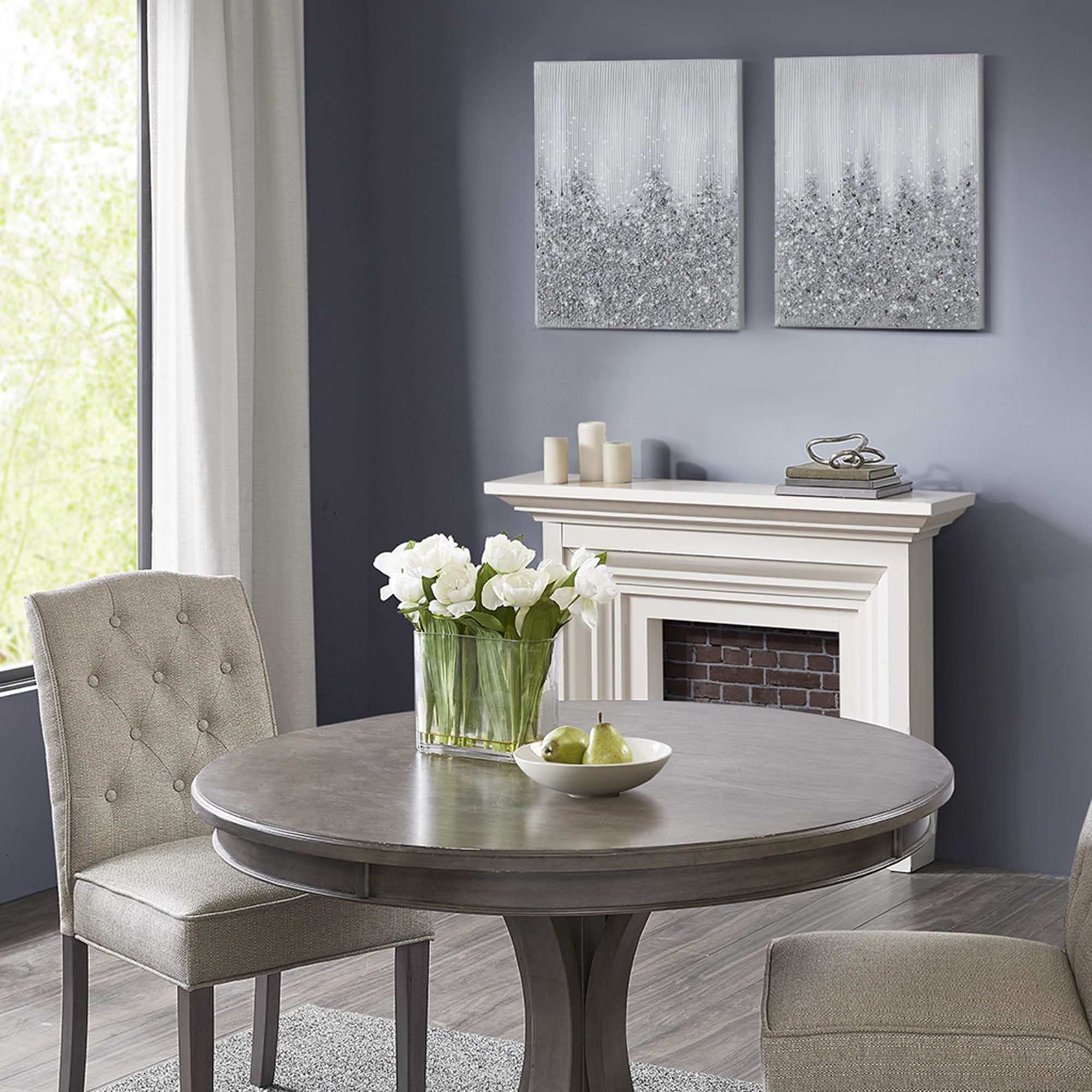 Madison Park Glimmer Heavily Embellished 2-piece Canvas Wall Art Set in Silver, 22"W x 28"H