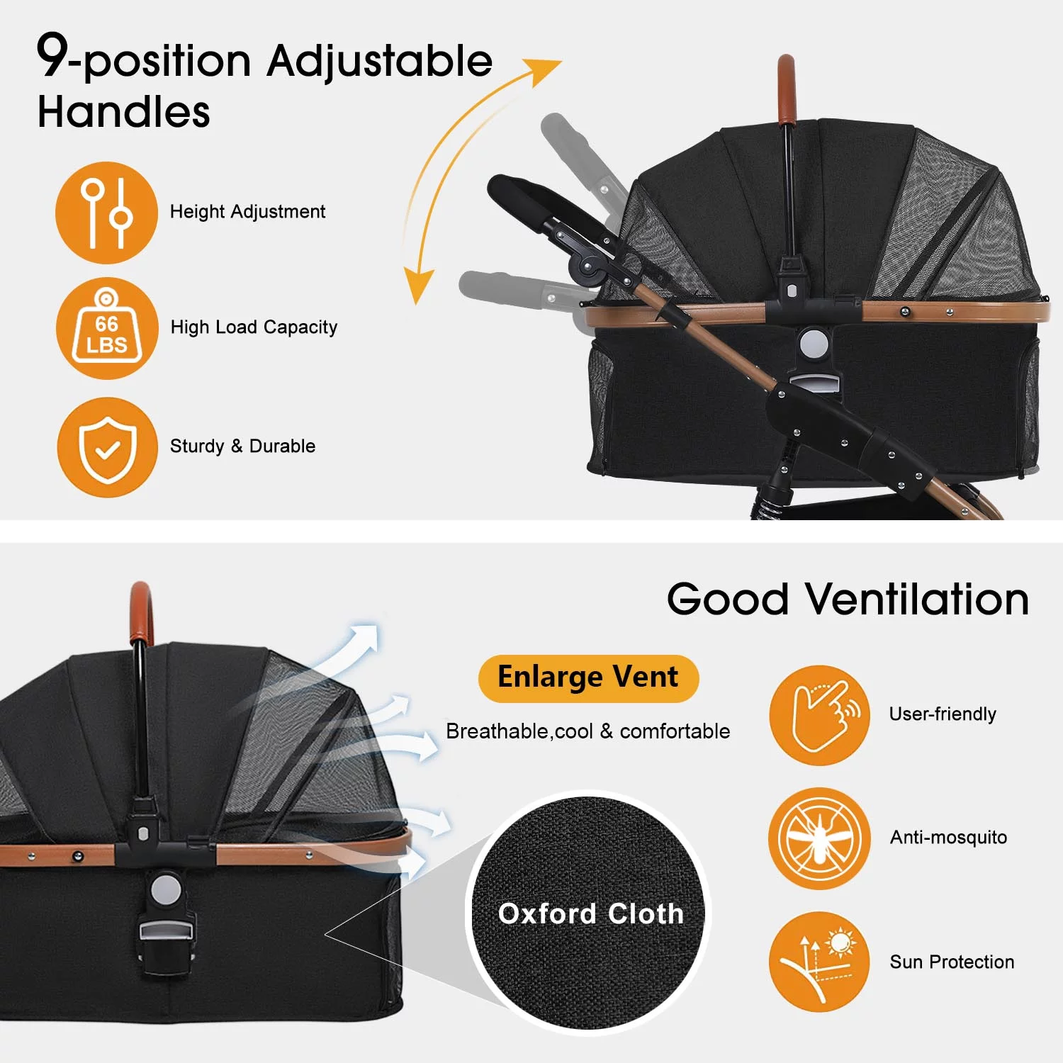 BestPet Pet Stroller Premium 3-in-1 Multifunction 4 wheels Dog Cat Stroller for Large Medium Dogs Cats Aluminium Frame Folding Lightweight Travel