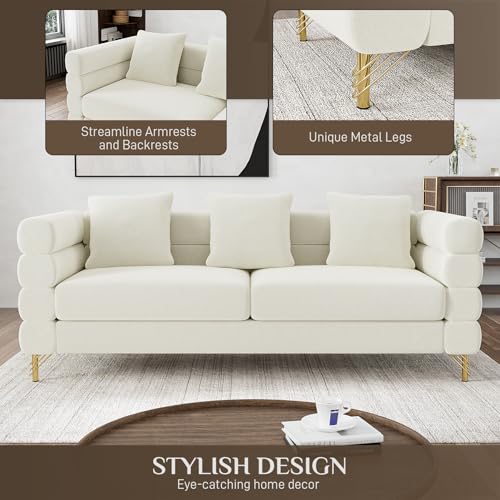 Cloud Couch for Living Room, 79" Modern Overstuffed Deep Seat Boucle Sherpa 3 Seater Sofa with 3 Pillows