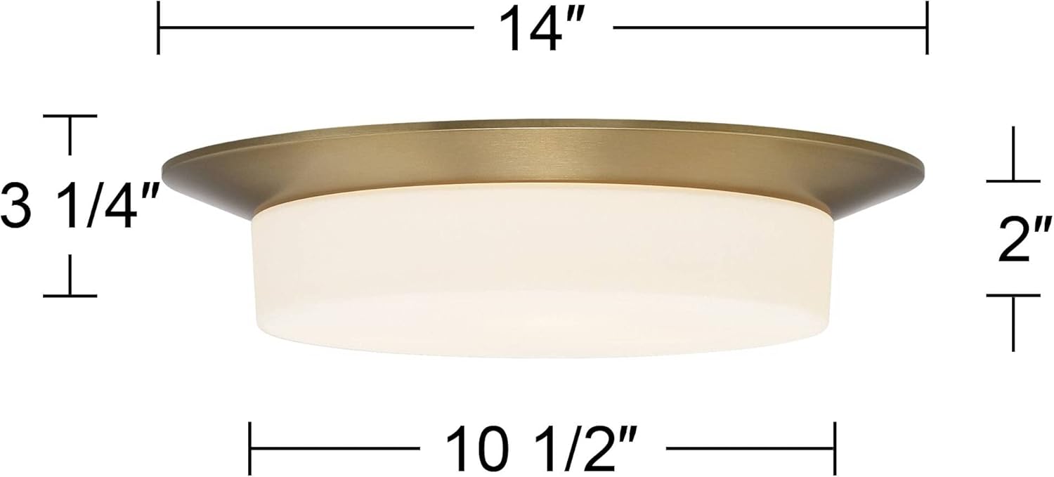 Possini Euro Design Melber Modern Ceiling Light Flush-Mount Fixture 14" Wide Warm Brass Gold Metal 3-Light Sleek White Opal Glass Shade for Bedroom