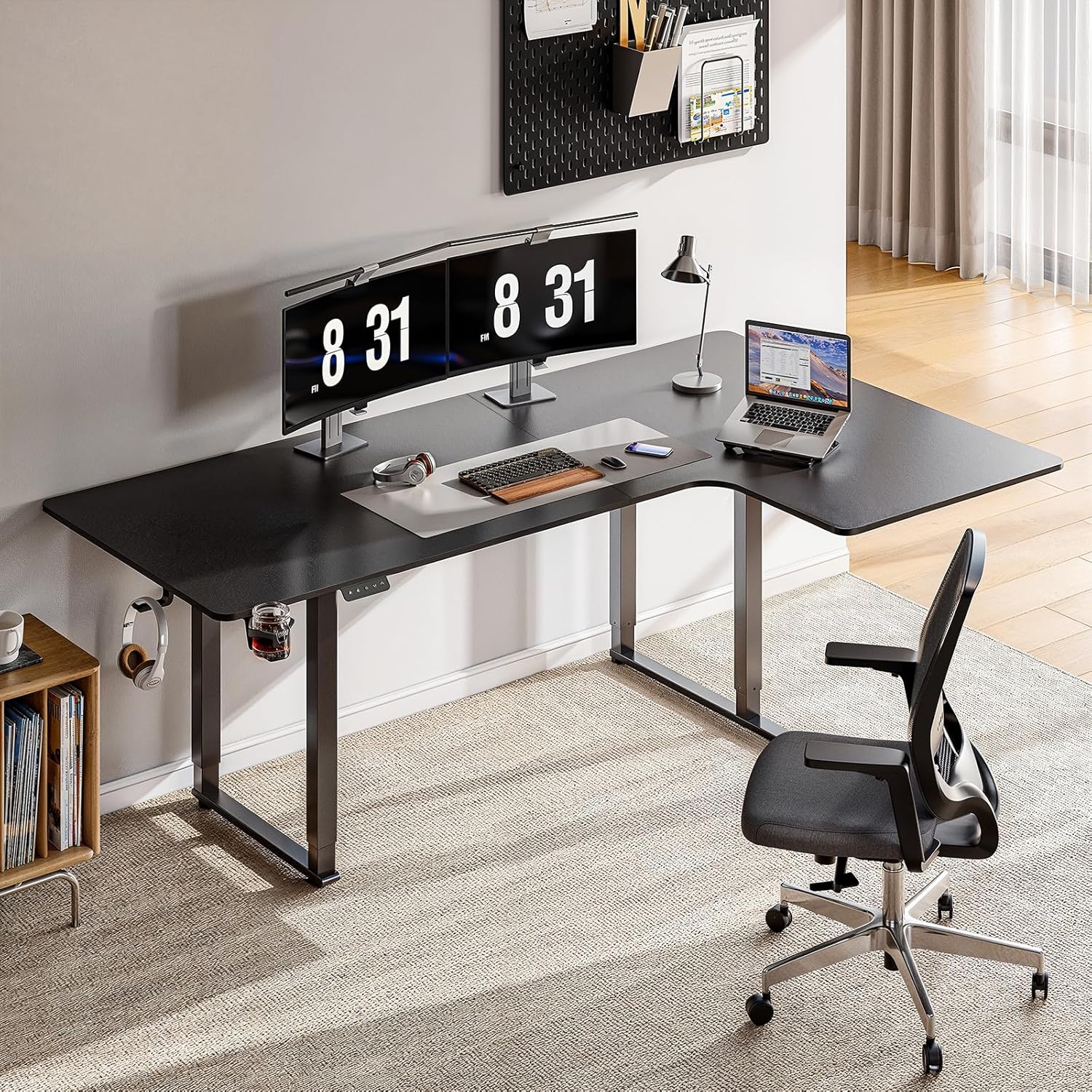 Standing Desk, 63x43 Inches L Shaped Desk with 4 Legs, Dual Motor and Memory Controller