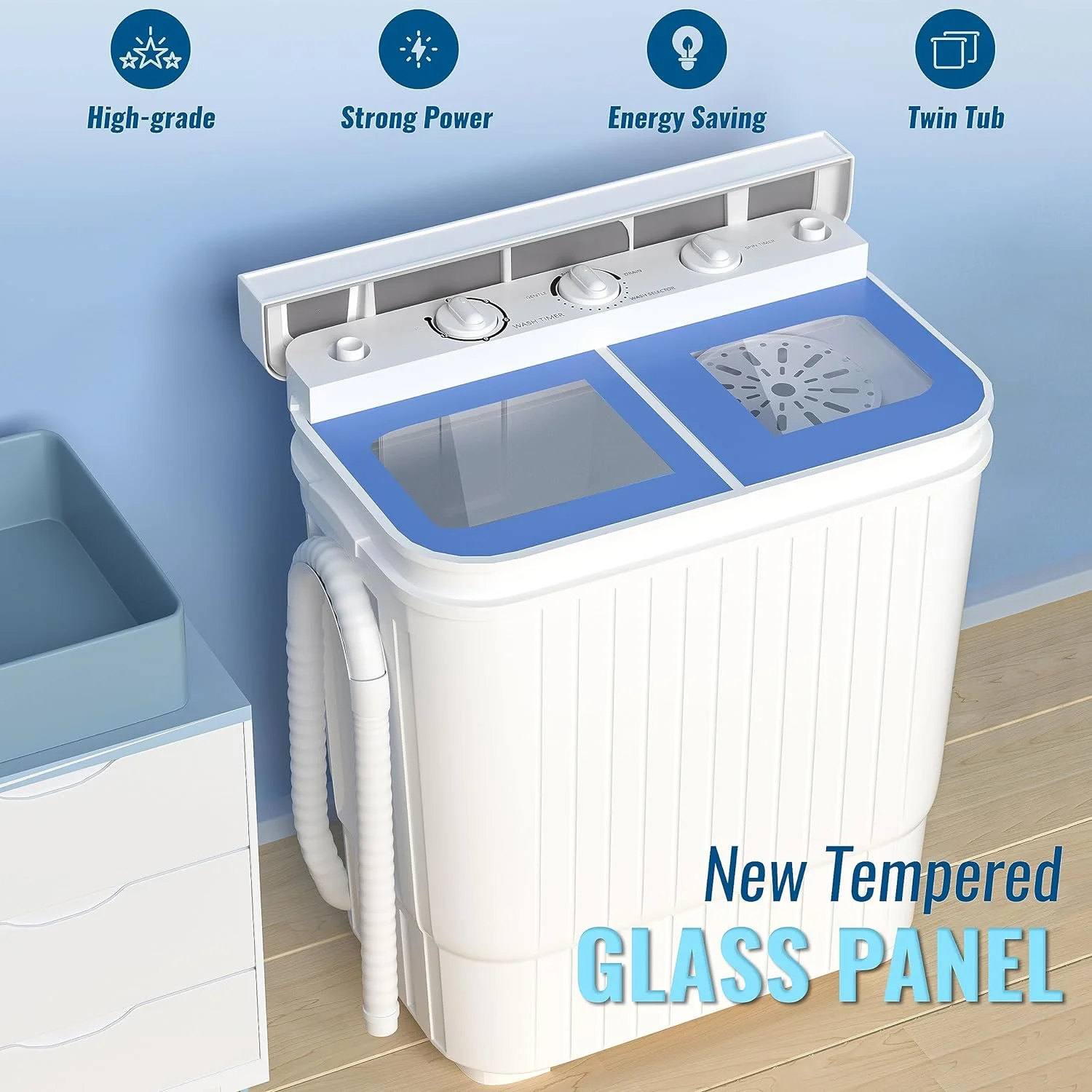 AUCHI Portable Washing Machine, 2 In 1 Small Washing Machine and Spin Dryer Combo, 14.5lbs Compact Mini Twin Tub Washing Machine for Camping