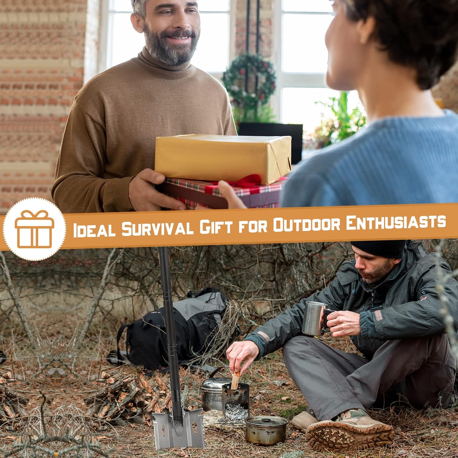 Survival Shovel Multitool, FLYEGO One-Key Lockable Quick Install Folding Military Camping Shovel with Carrying Case for Off-Roading, Camping