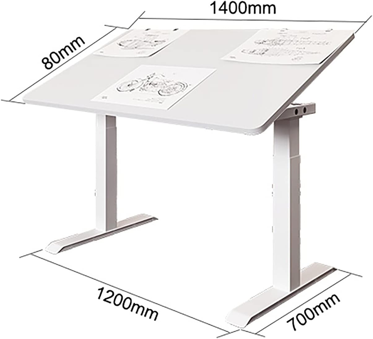 Drafting Desk, Tiltable Tabletop for Artist Electric Lifting Table Tiltable Painting Table Designer Desk Work Table Art Studio Table (Color : White