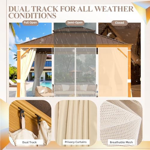 YOLENY 10' x 12' Hardtop Gazebo, Metal Gazebo with Aluminum Frame, Double Galvanized Steel Roof, Curtains and Netting Included