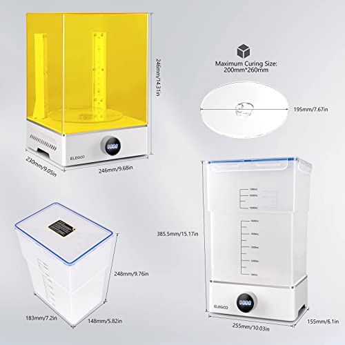 ELEGOO Mercury Plus V3.0 Wash and Cure Station, 7.5 L Large Capacity, Compatible with Mars Saturn Photon Halot MSLA LCD DLP 3D Printers