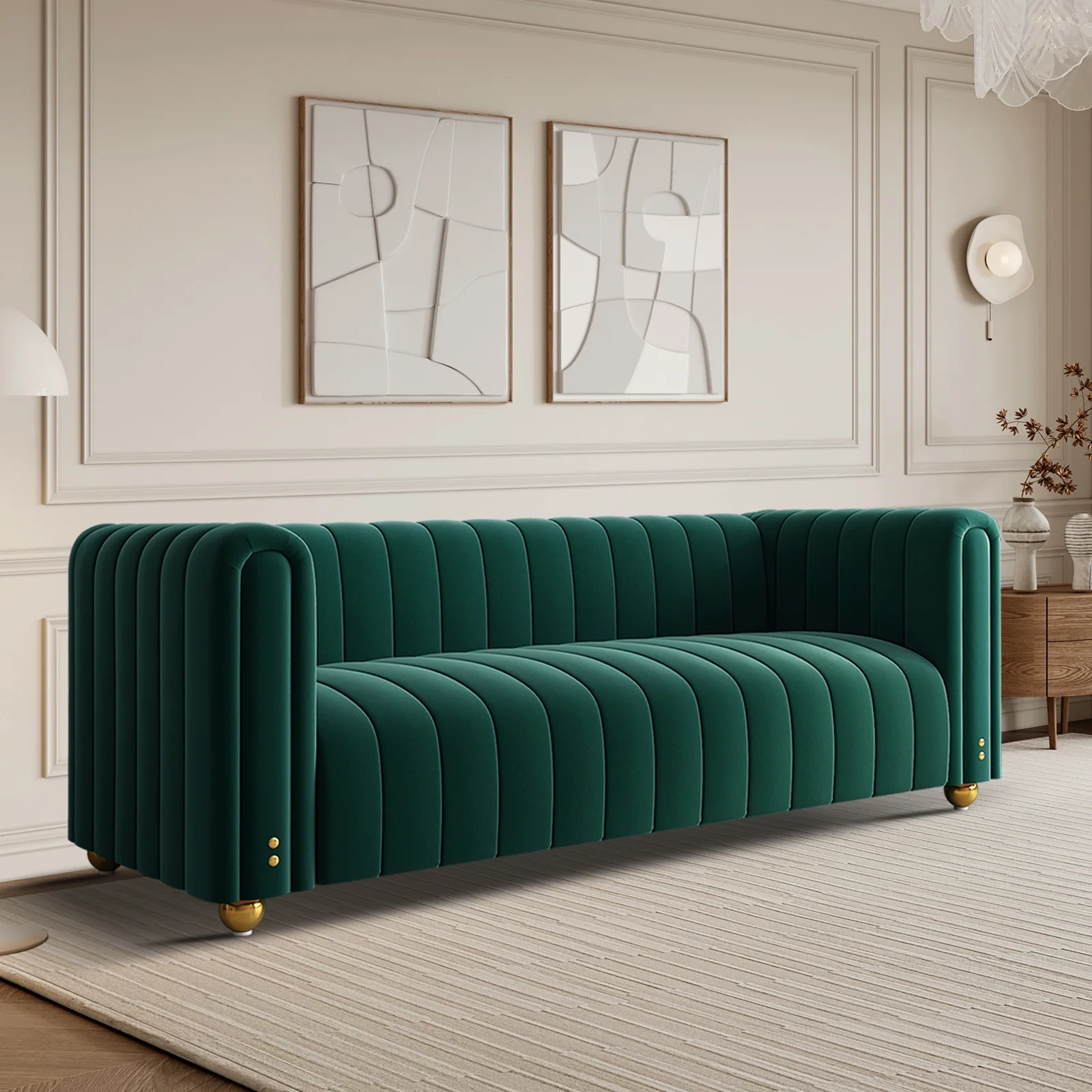 81" Modern Velvet Loveseat Sofa,Tufted Velvet Couch with Round Handrails and Metal Ball Legs for Living Room,Office,Apartment,Furniture