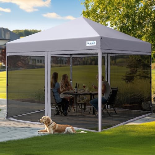 Quictent 6.6'x6.6' Pop up Screened Canopy Tent with Mosquito Netting, Portable Easy up Outdoor Screen House Shelter Fully Sealed for Patio