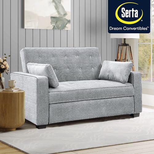 Serta Ainsley 72.6" Convertible Sleeper Sofa, Queen Size, Dreamcoil Comfort, Soft Velvet Fabric, Navy