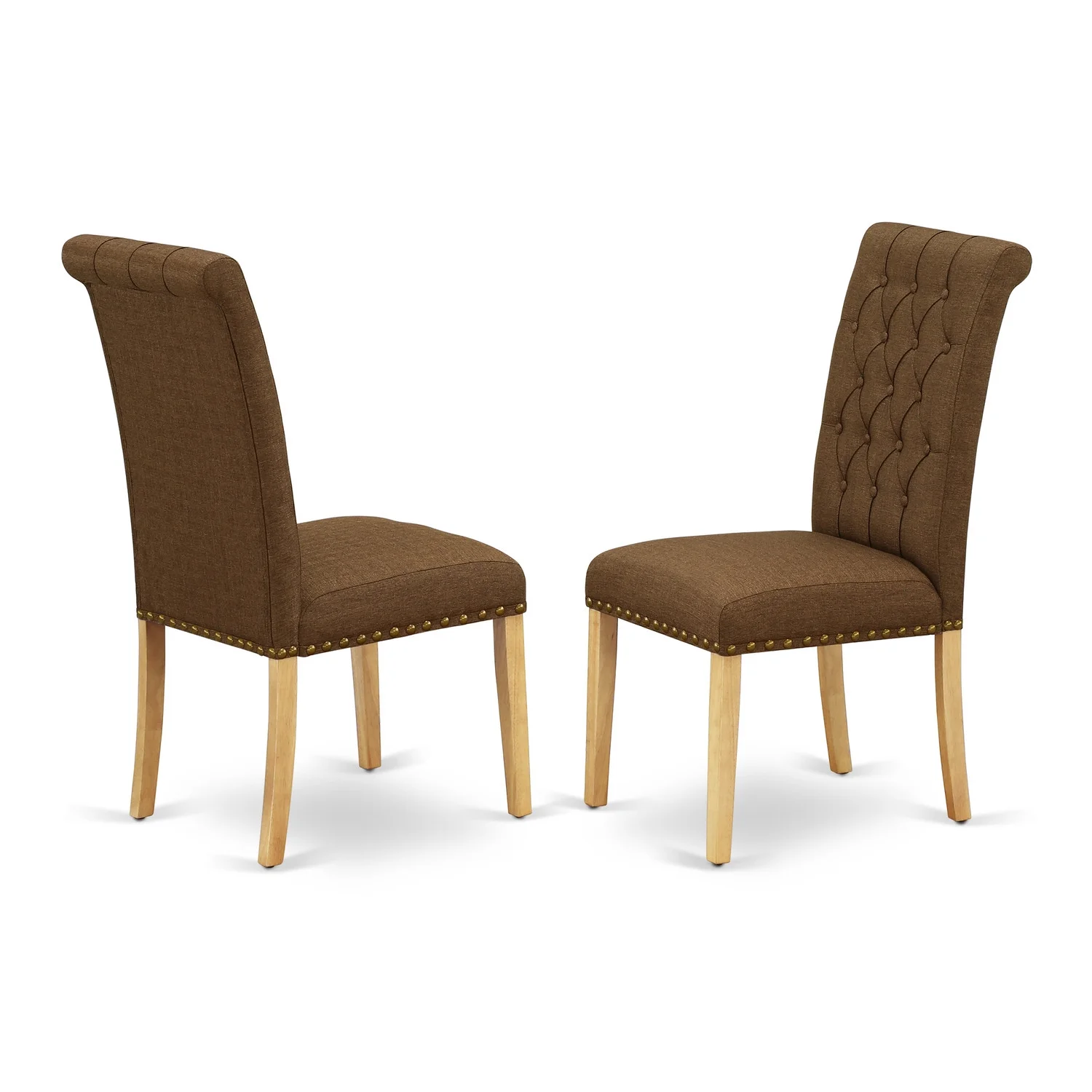HomeStock Eclectic Exclusivity 5Pc Dining Set Includes A Small Round Dinette Table And Four Parson Chairs With Dark Coffee Fabric, Oak Finish