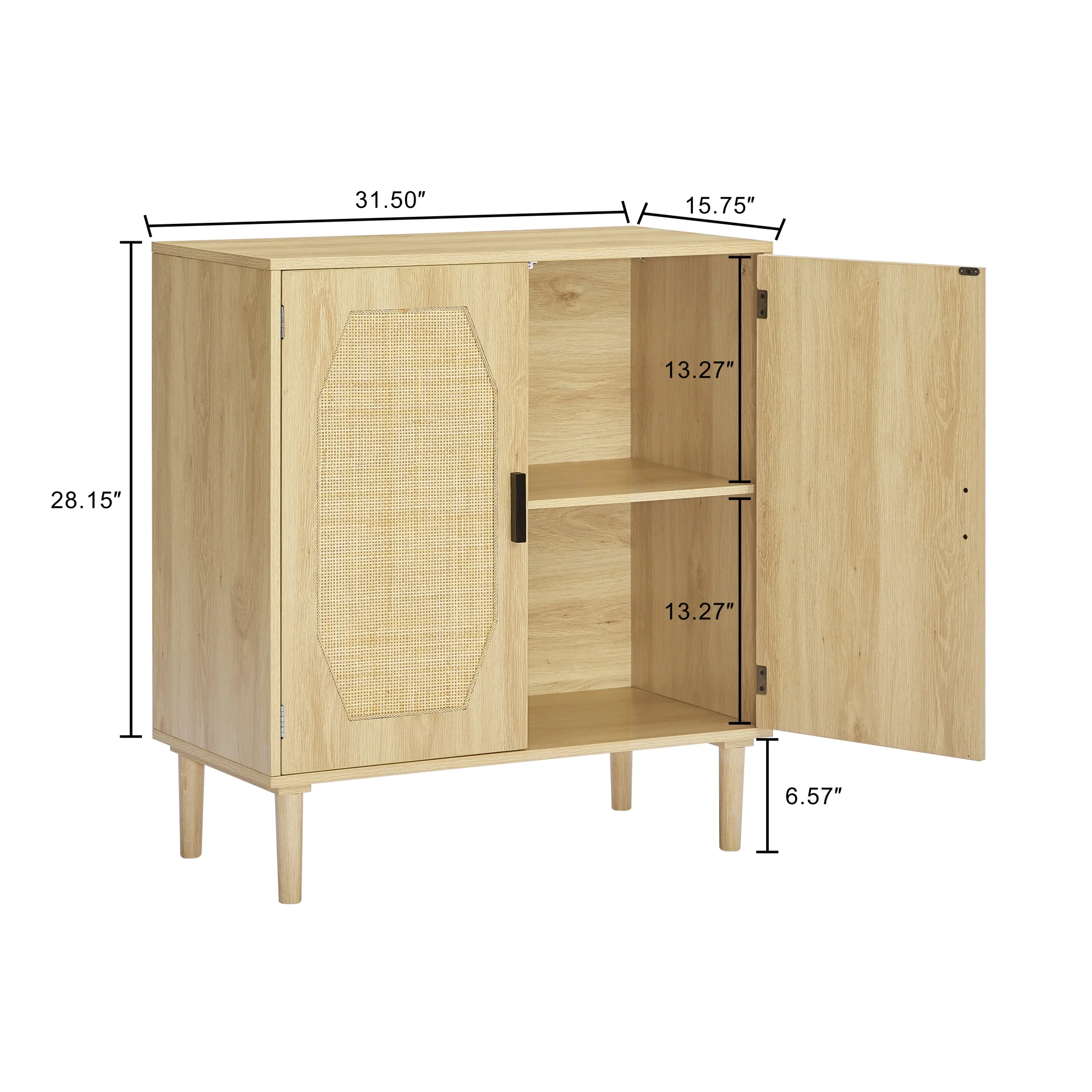 Modern Style Kitchen Storage Cabinet with Rattan Decorative Doors, Buffet, Natural, 31.5''W x 15.8''D x 34.6H.