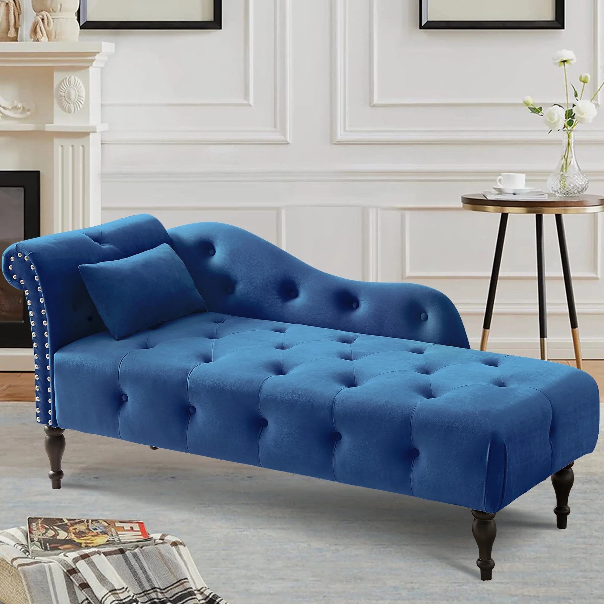SYNGAR Modern Lounge Chaise Indoor, Leisure Sofa Accent Chair Upholstered Couch, Button Tufted Seat with Matching Accent Pillow