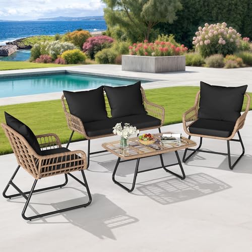 YITAHOME 4 Piece Patio Furniture Set, Wicker Outdoor Bistro Set
