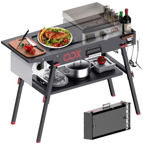 Portable Grill Table with Double-Shelf for Outdoor Prep,Folding Grill Stand Fits Blackstone Griddle 17 Inch 22 Inch, Tabletop Propane Gas Grill Cart