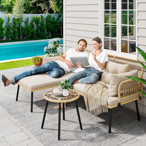 YITAHOME 4-Piece Patio Furniture Wicker Outdoor Bistro Set, All-Weather Rattan Conversation Loveseat Chairs for Backyard