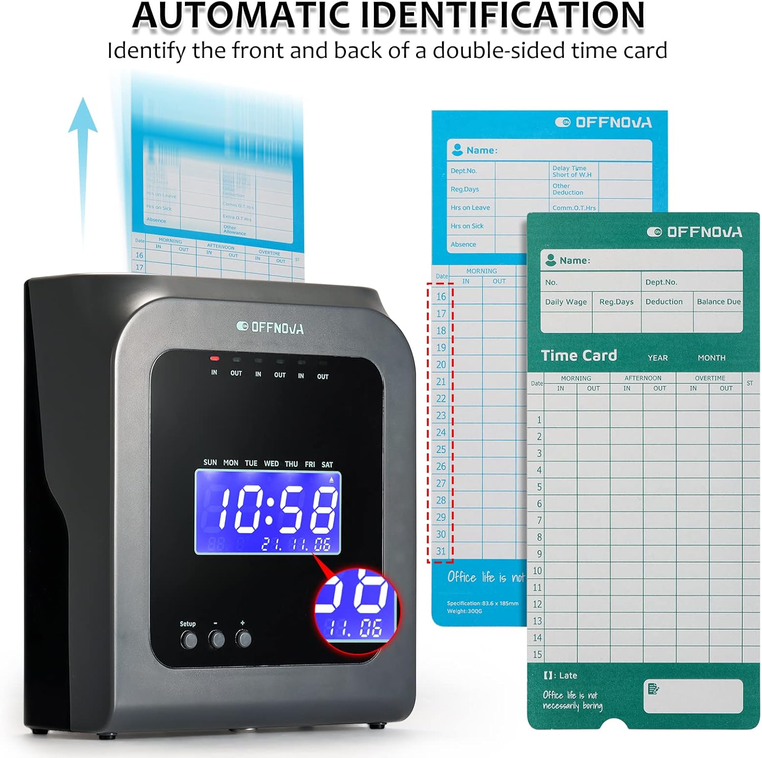 OFFNOVA Im·Pulse Thermal Time Clock for Employees Small Business, No Ink Ribbons or Network Needed, in/Out Time Attendance Machine with 50 Time Cards