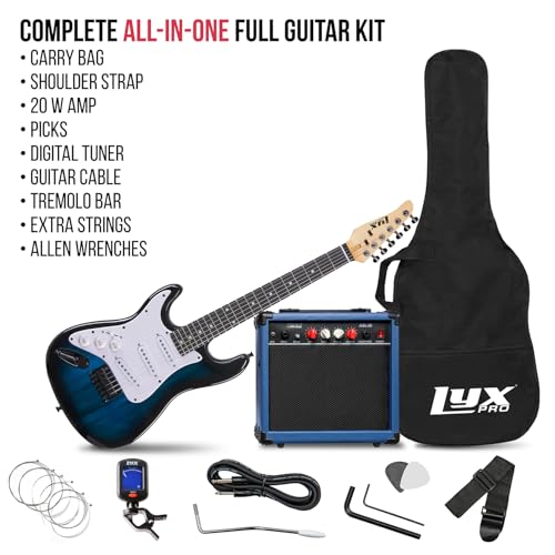 LyxPro 36 Inch Electric Guitar and Kit for Kids with 3/4 Size Beginner’s Guitar, Amp, Six Strings, Two Picks, Shoulder Strap, Digital Clip On Tuner