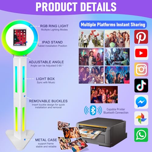 iPad Photo Booth for 10.2" 10.9" 11" 12.9" iPad Selfie Machine Portable Photo Booth Shell Adjustable Stand Photobooth Machine with Case for Wedding