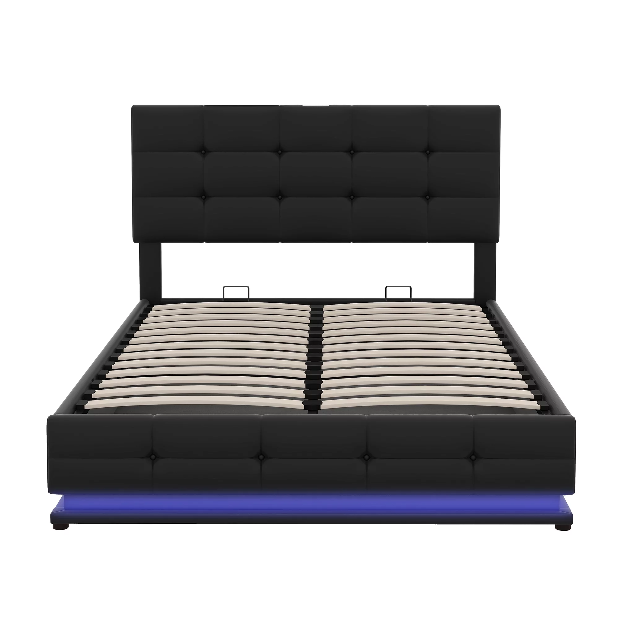 Bellemave LED Full Size Bed Frame with Lift Up Storage, Upholstered Bed with USB Charging Station