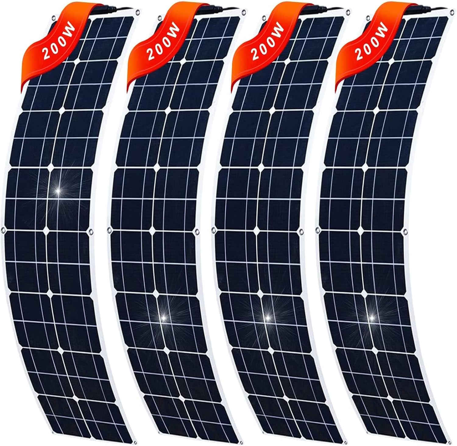 800 Watt Flexible Solar Panel, 4×200W Monocrystalline Bendable High-Efficiency Solar Battery Panel for Home Camper RV Boat and Car Uneven Surfaces