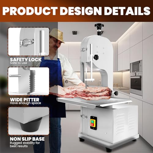 Bone Saw Meat Cutter 1200W Cutter Meat Saw 0.04''-7.8'' Cutting Thickness 20'' x 15'' Table Stainless Steel Meat Band Saws for Butchering 330-500