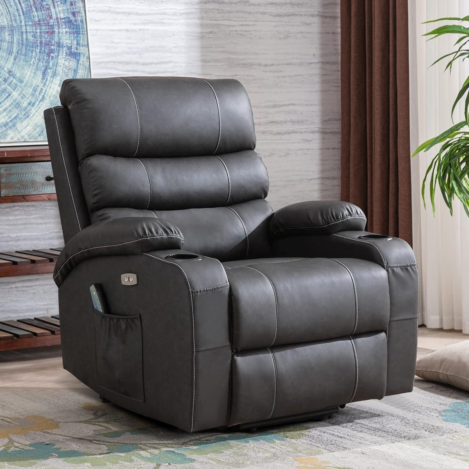 Power Lift Recliner Chair with Heat and Massage for Elderly, Electric Recliner Chairs with Standing Assistance, 2 Cup Holders, 2 Side Pockets