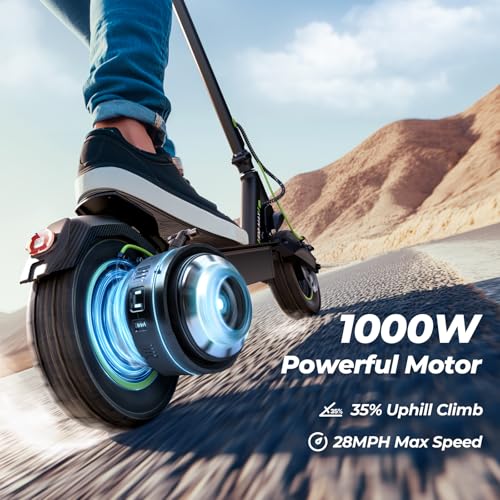 isinwheel Electric Scooter Adults, 38/32 Miles Range & 28/21 MPH Powered by 1000/800W Motor, 10" Pneumatic Tires