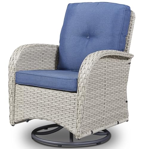 Patio Wicker Chairs Swivel Rocker - Outdoor Swivel Rocking Chairs Set of 2 with Rattan Side Table