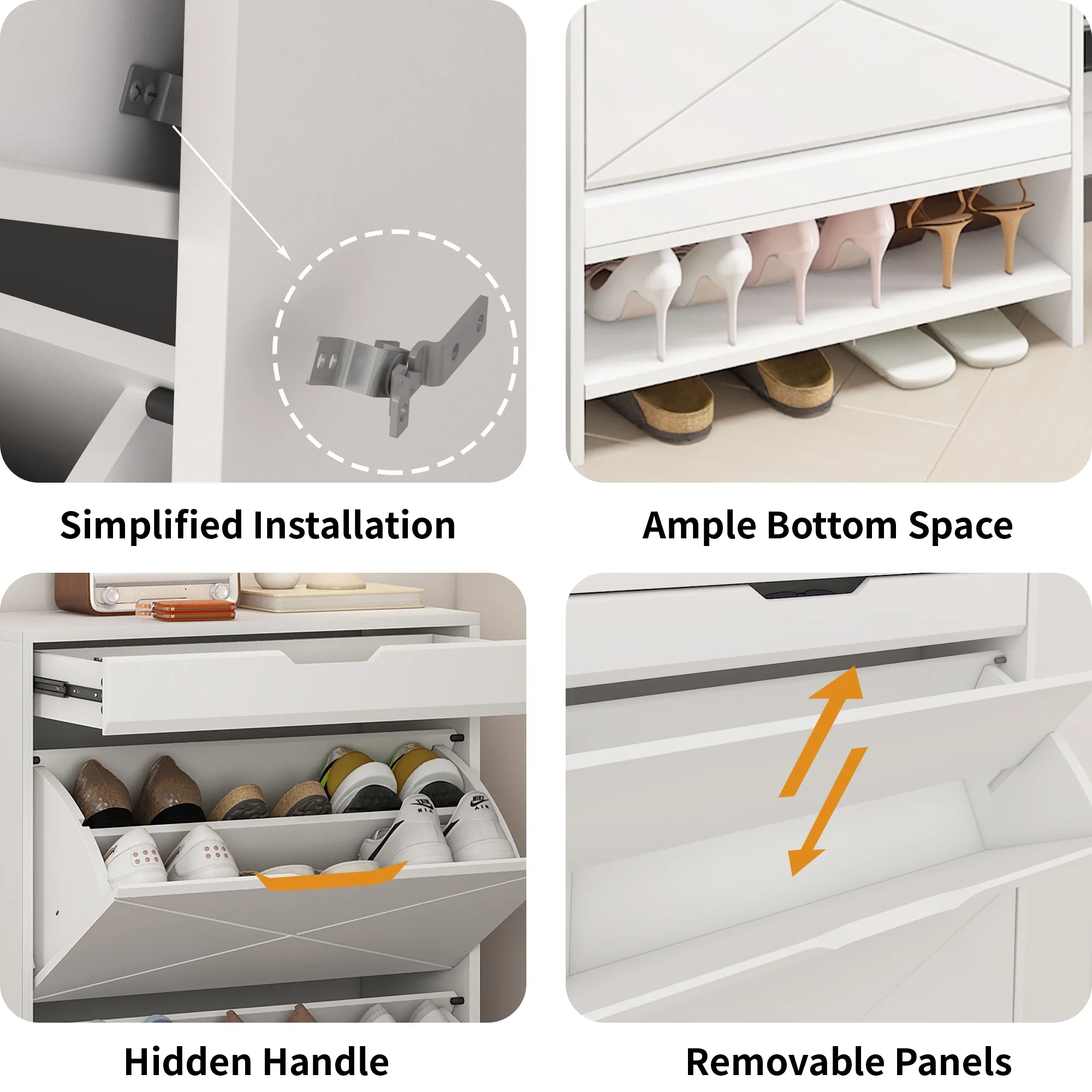 Facilehome Entryway Shoe Cabinet 3 Flip Drawer,Modern Tipping Shoe Rack Organizer for Hallway Bedroom,Indoor White