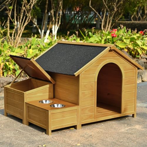 Outdoor Wooden Dog House,Waterproof Kennel with Deck and Sloped Roof,High Stability Pet Dog Cage for Small/Medium Puppy