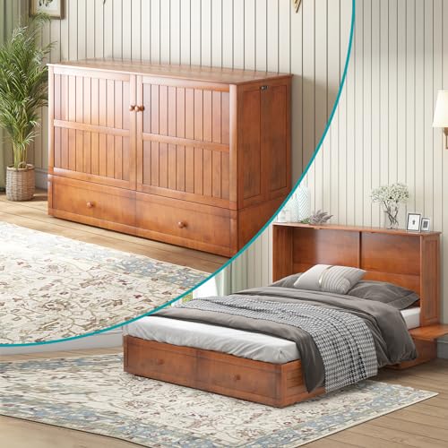 BALUS Queen Murphy Bed Cabinet, Murphy Beds with USB Charging Station, Foldable Mattress