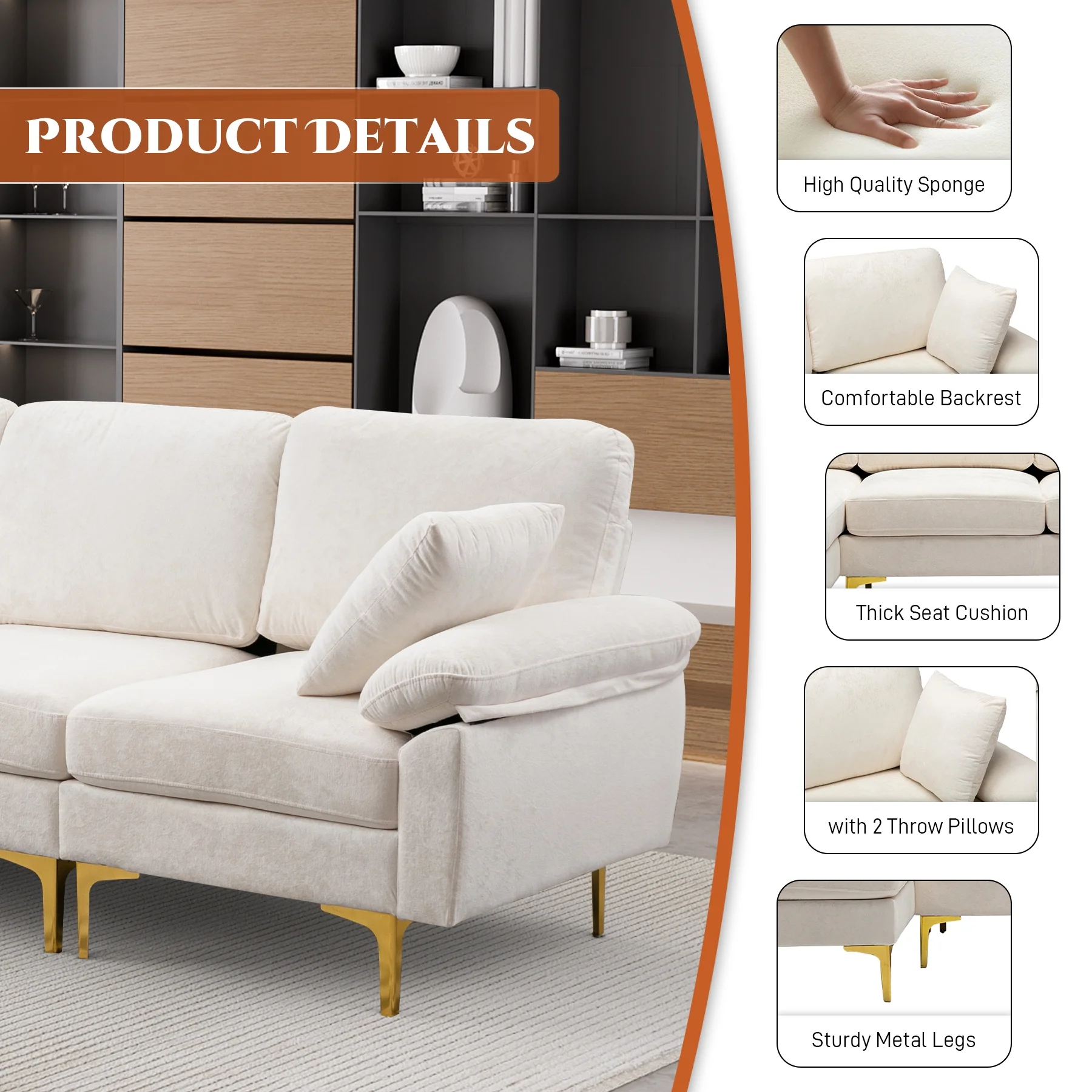 Rophefx Upholstered Velvet U-shaped Sectional Sofa With Ottoman